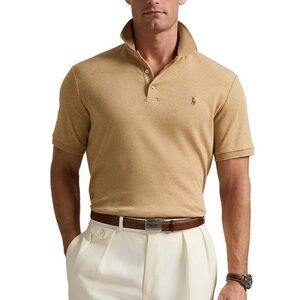 Ralph Lauren Pony Polo Classic Fit Shirt in Tan Preppy Neutral Cotton Stretch